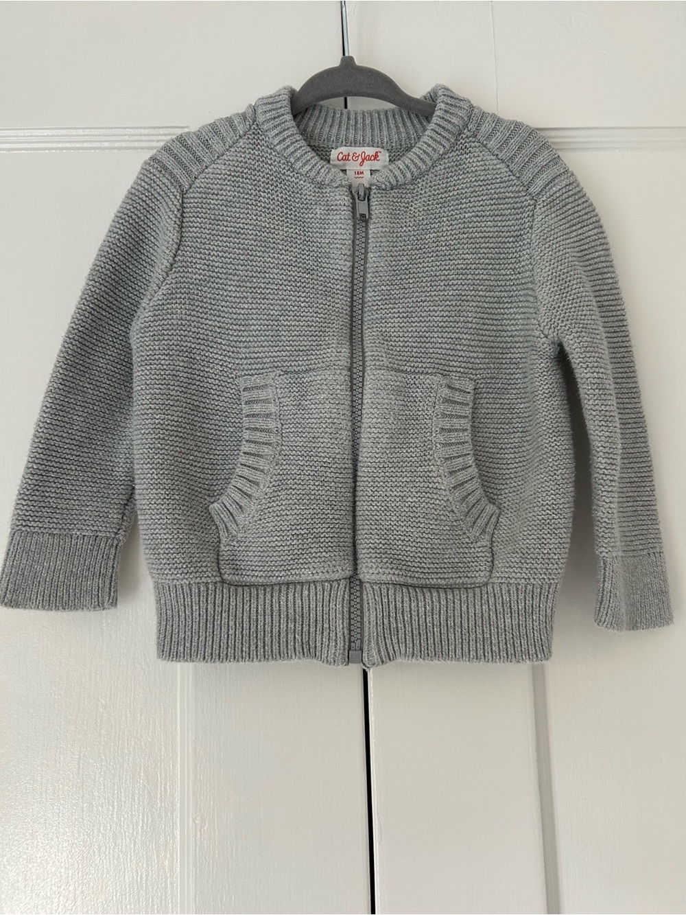 Cat & Jack Cardigan Sweater, Grey Cotton Full Zip Toddler Size 18 Months